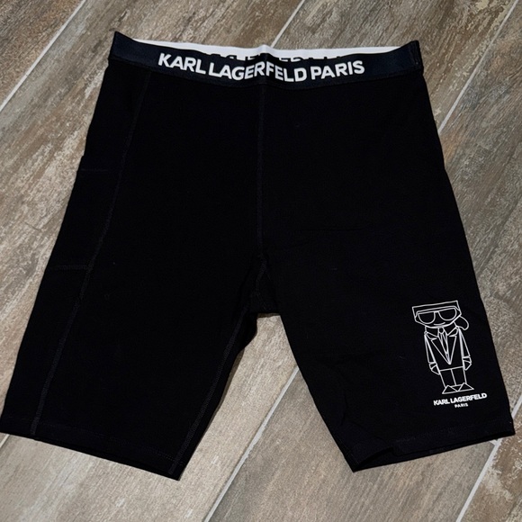 Karl Lagerfeld Black Graphic Biker Shorts- New - Picture 1 of 8